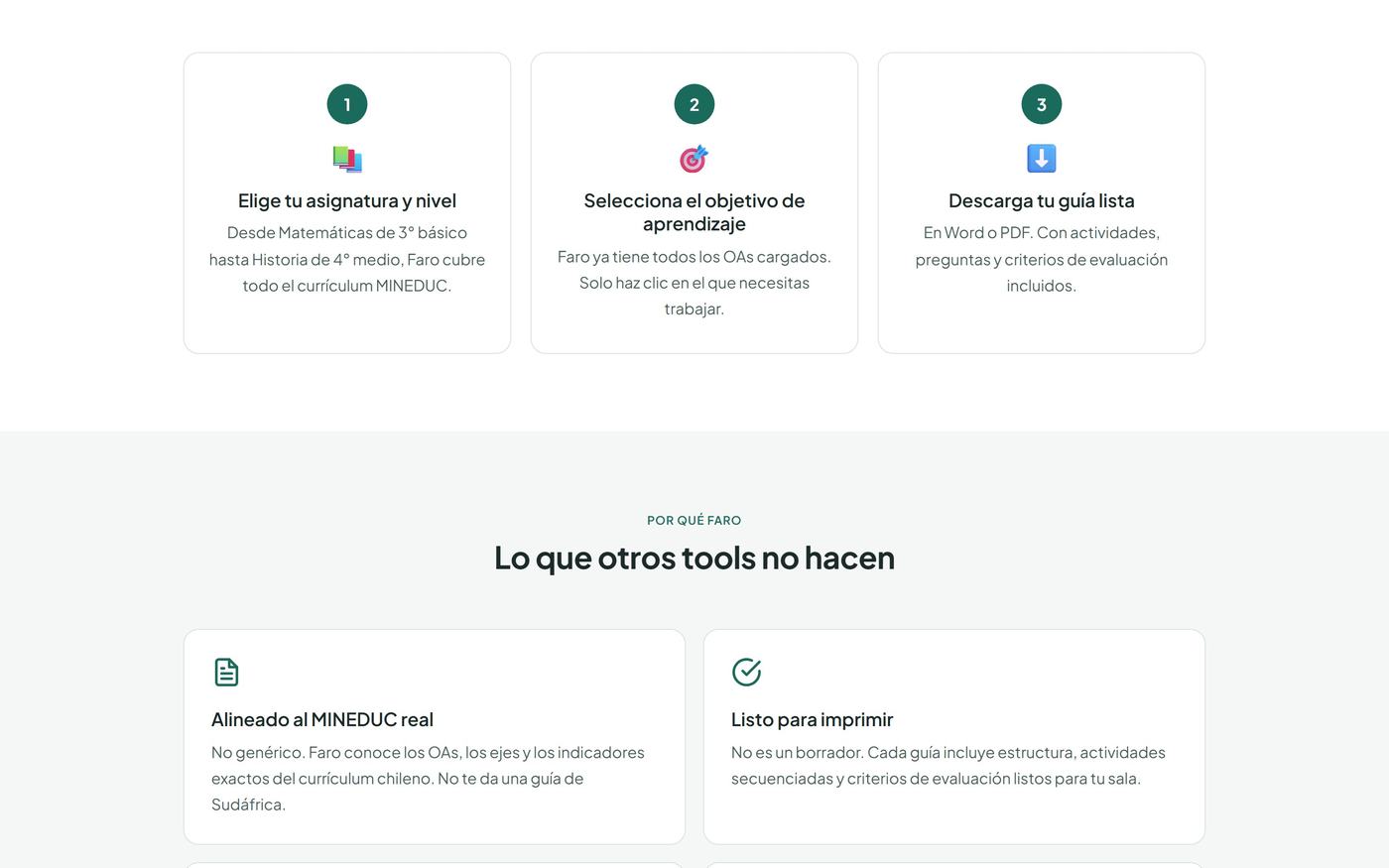 Sección de cómo funciona, en Faro Educativo