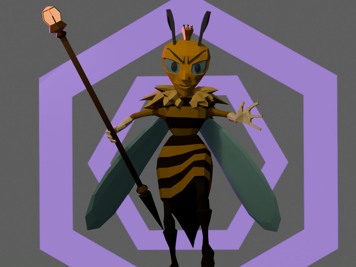 Abeja Reina, personaje low poly